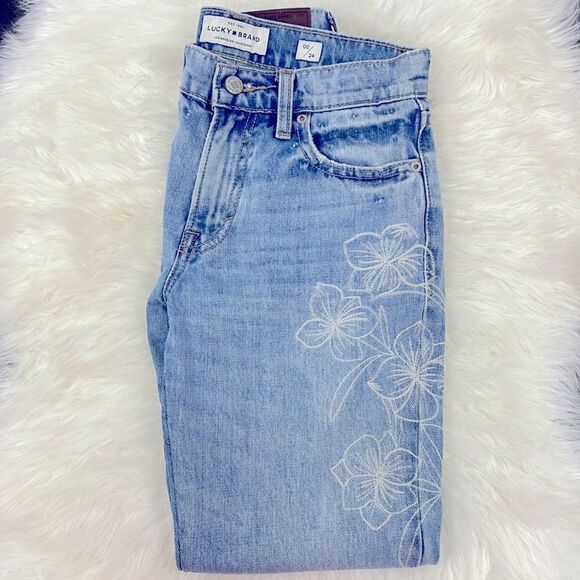 Lucky Brand Denim - Lucky Brand | Sienna slim boyfriend floral embroidered blue jeans size 24